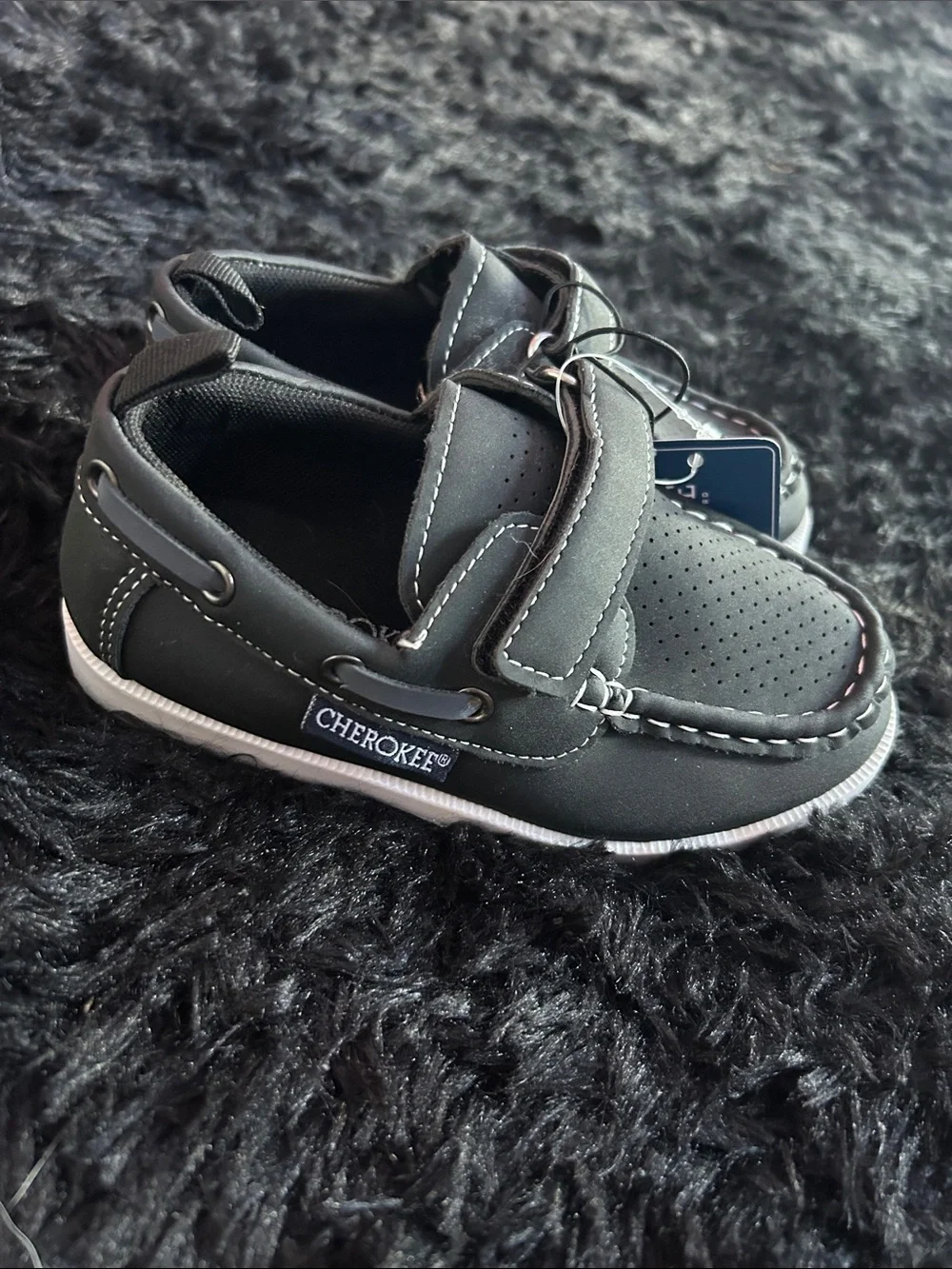 Cherokee Gray and White Hook-and-Loop Kids Dress Shoes